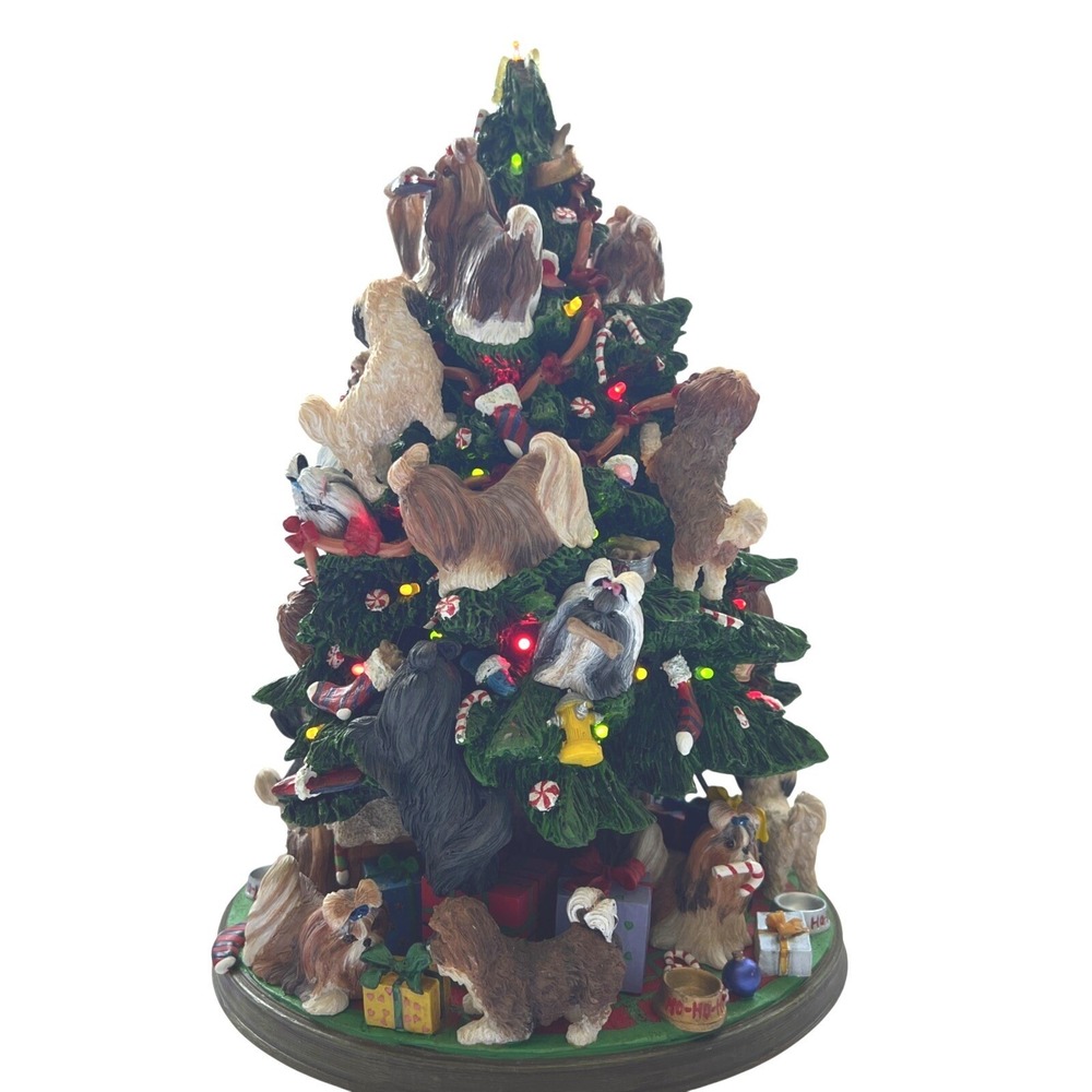 Danbury Mint Shih Tzu Dog Christmas Tree Lighted Figurine (Rare) Working No Star